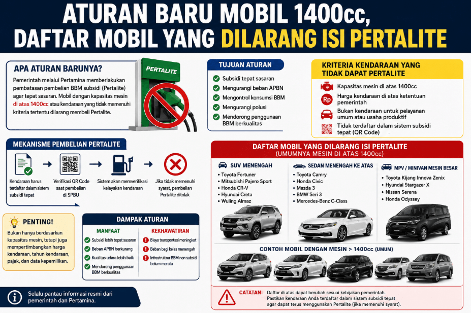 Daftar Mobil yang Dilarangan Isi Pertalite, Aturan Baru Mobil 1400cc!
