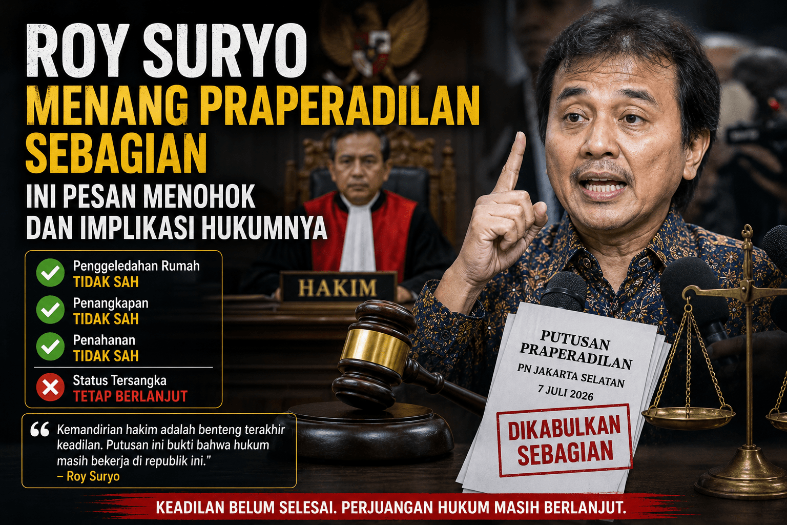 Roy Suryo Menang Praperadilan Sebagian, Ini Pesan Menohok dan Implikasi Hukumnya